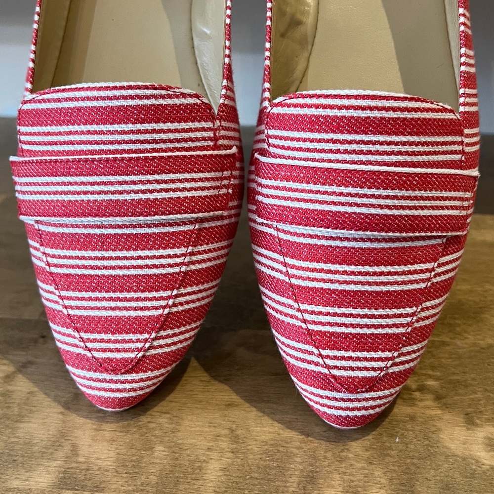 Talbots Francesca Driving Mocs Red/White Striped Textured Cotton Fabric Sz 9 - Picture 3 of 6